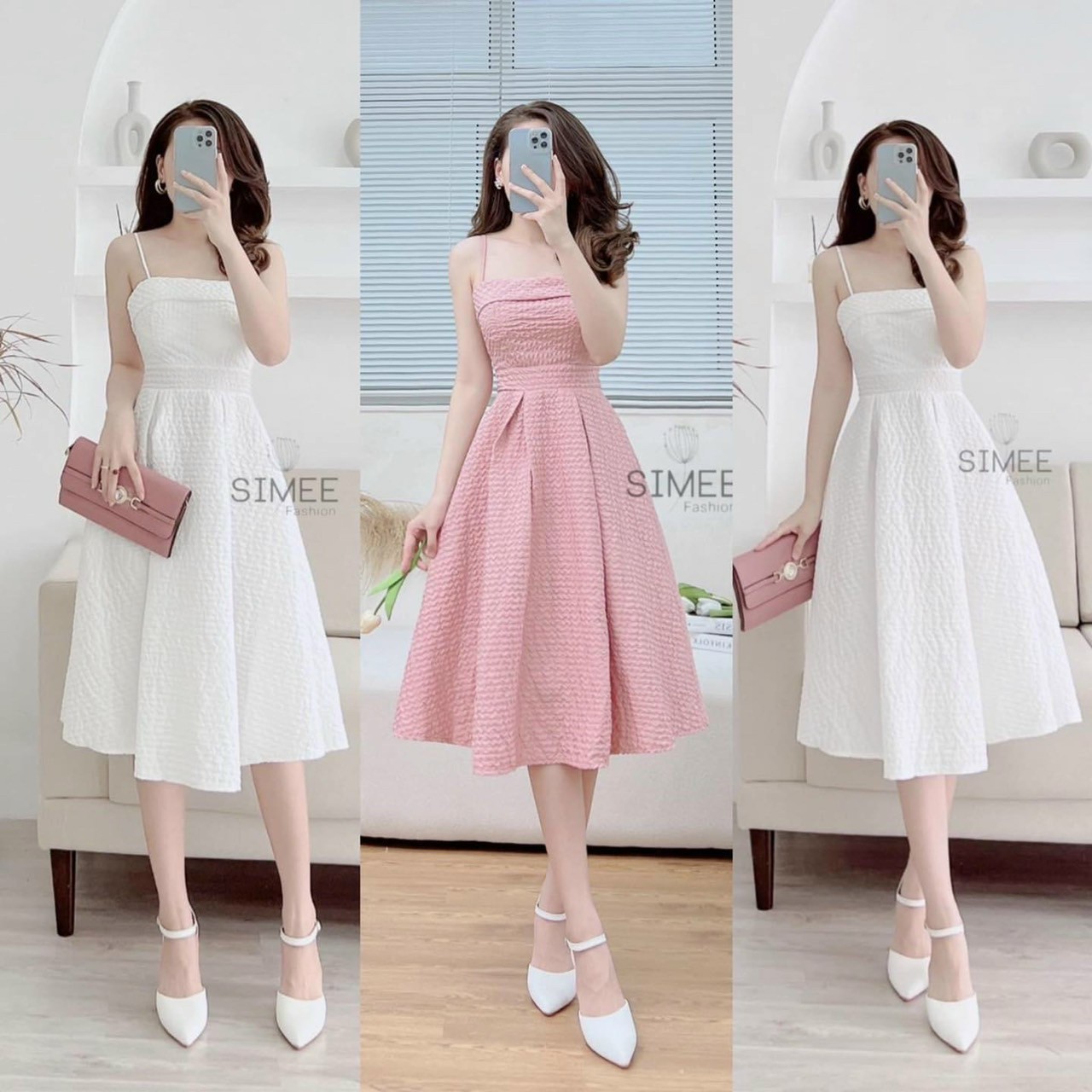 Đầm váy nữ xốp hai dây trể vai siêu xinh