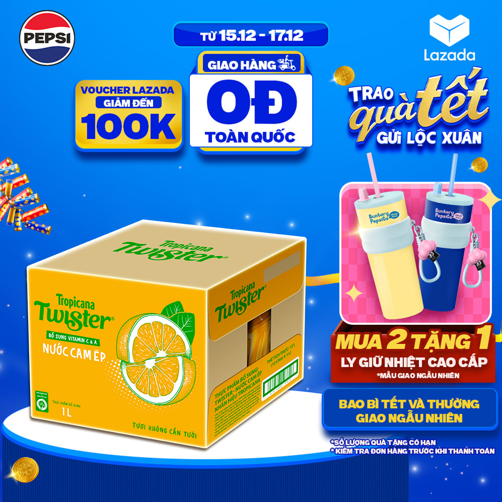   SALE 15.12  Thùng 12 Chai Nước Trái Cây Twister Cam  1L chai  