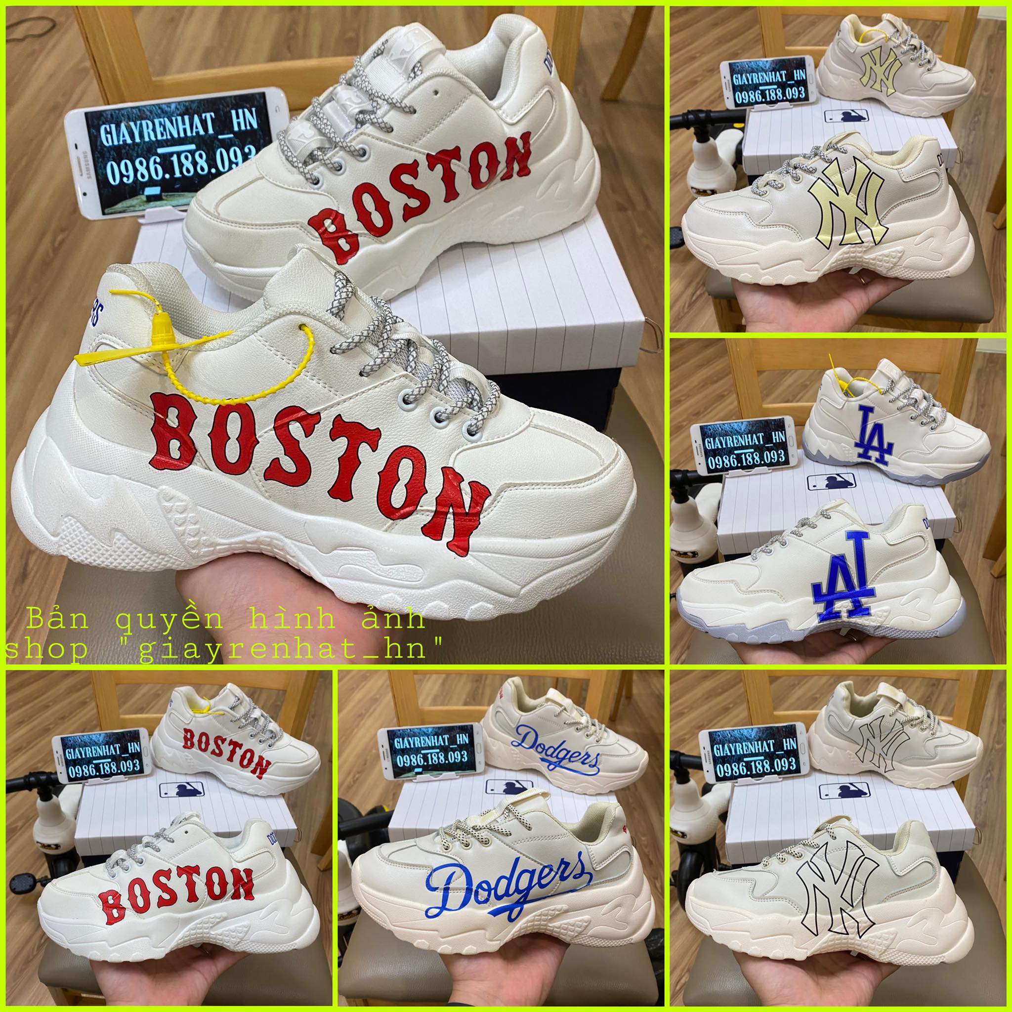 Giày thể thao sneaker mlb ny, boston,la,