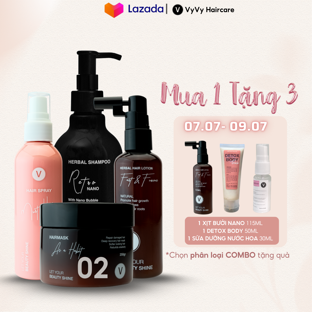 Bộ sản phẩm dưỡng tóc Combo 12 VyVy Haircare giúp tóc bóng khỏe mềm mượt vô nếp, kích thích mọc tóc và phủ bóng tóc 730ml
