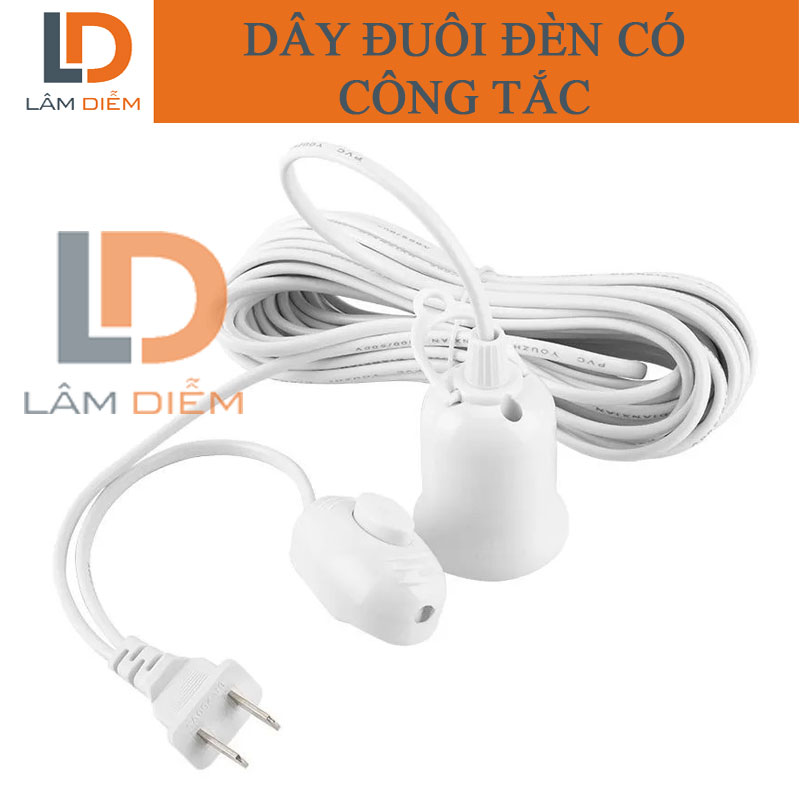 Dây đuôi đèn E27 có công tắc phích cắm dây dài 2m5 - 4m5