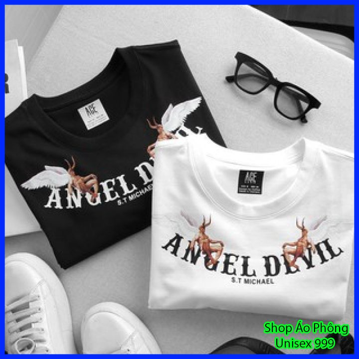 Áo thun angel devil unisex nam nữ cotton co giãn 4 chiều