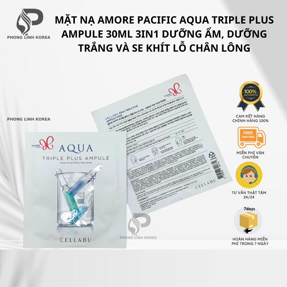 Mặt nạ amore pacific aqua triple plus ampule 30ml 3in1 dưỡng ẩm, dưỡng trắng và se khít lỗ chân lông