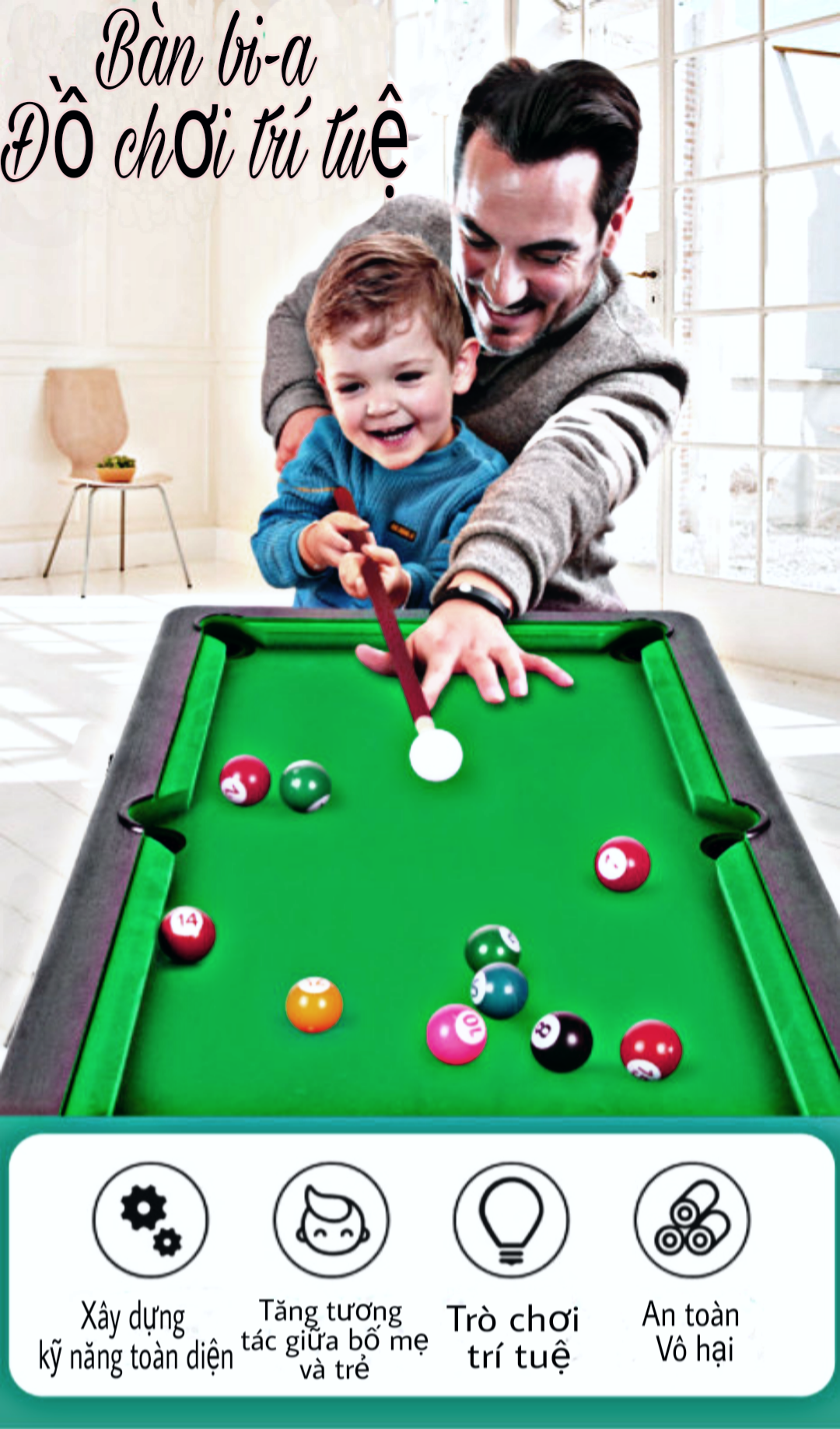 bàn bida người lớn bàn bi-a mini giá rẻ cỡ lớn bàn bi a 6 lỗ người lớn Mặt nỉ 10 bi đánh số Dài 45 cm - Monshop2007
