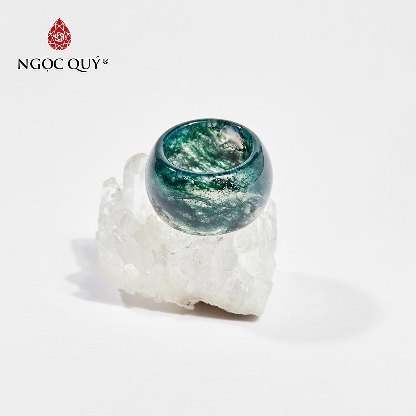 [HCM]Nhẫn Nam Đá Băng Ngọc Thủy Tảo Mệnh Mộc Hoả (màu xanh) - Ngọc Quý Gemstones