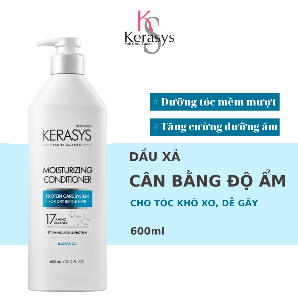 Dầu xả Kerasys Moisturizing Hàn Quốc tăng cường dưỡng ẩm cho tóc khô, xơ, dễ gãy 600ml