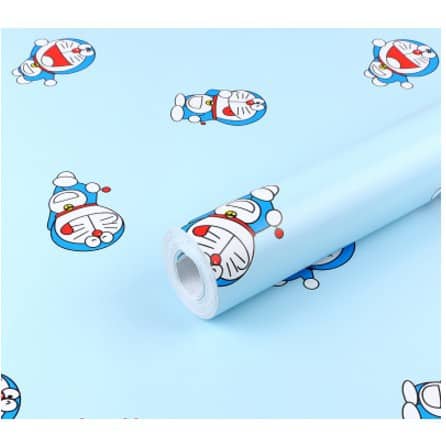10 mét giấy dán tường doremon xanh khổ rộng 45cm có keo dán sẵn