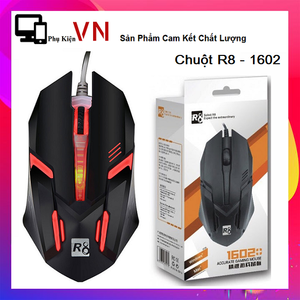 [HCM]⚡ Siêu Hot ⚡ Chuột Chuyên Game R8 1602 Đèn Led Đa Màu (Đen) - Chuột Có Dây R8 - 1602