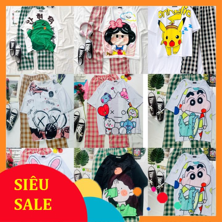 Sét áo cotton quần ca rô quảng châu cao cấp