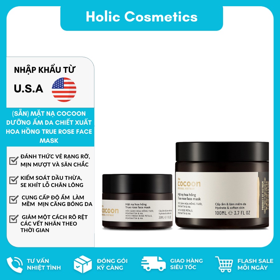 Mặt nạ cocoon dưỡng ẩm da chiết xuất hoa hồng true rose face mask