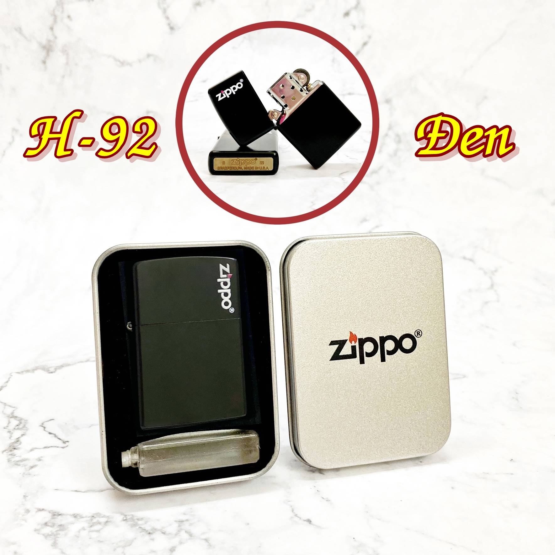 Bật lửa zippo sơn tĩnh điện có mộc đáy màu đen
