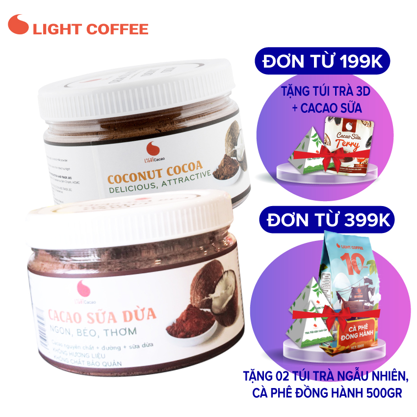 Combo 2 hũ bột cacao sữa dừa Light Cacao thơm cacao, béo vị dừa - 230gr/hũ