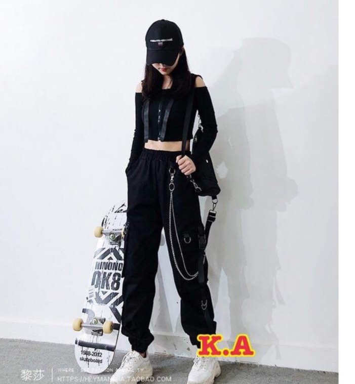 Quần Kaki Xích Phối Dây Kiểu Dáng Jogger Ống Suông Trẻ Trung Cá Tính/ Quần Jogger Nam Nữ Dáng Rộng Unisex Siêu Hàn Quốc F4