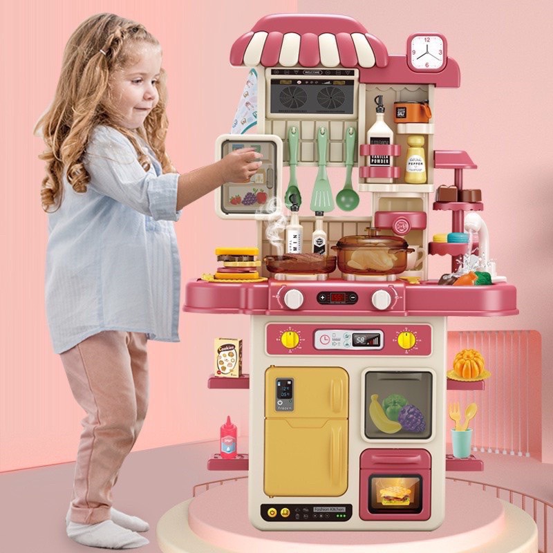 Bộ đồ chơi nhà bếp cho bé cao cấp cỡ lớn 78cm hai tầng có vòi nước