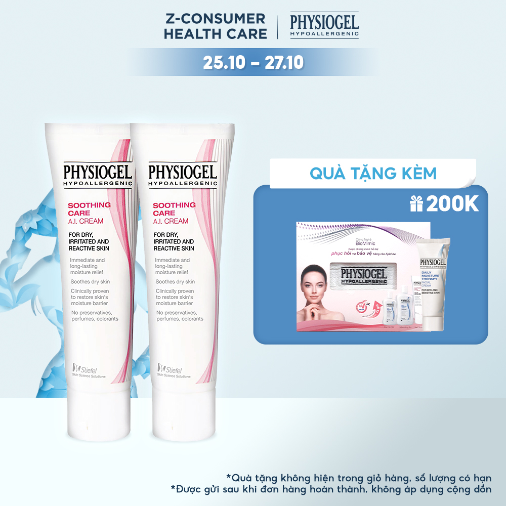 Bộ sản phẩm kem dưỡng ẩm Physiogel Hypoallergenic Soothing Care A.I. Cream dành cho da khô và da nhạy cảm