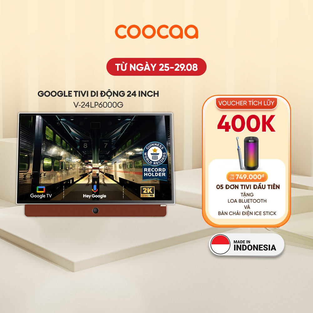 Google tv di động fhd coocaa 24 inch wifi - model 24lp6000g mỏng nhẹ, thời lượng pin 3 giờ, tay cầm da