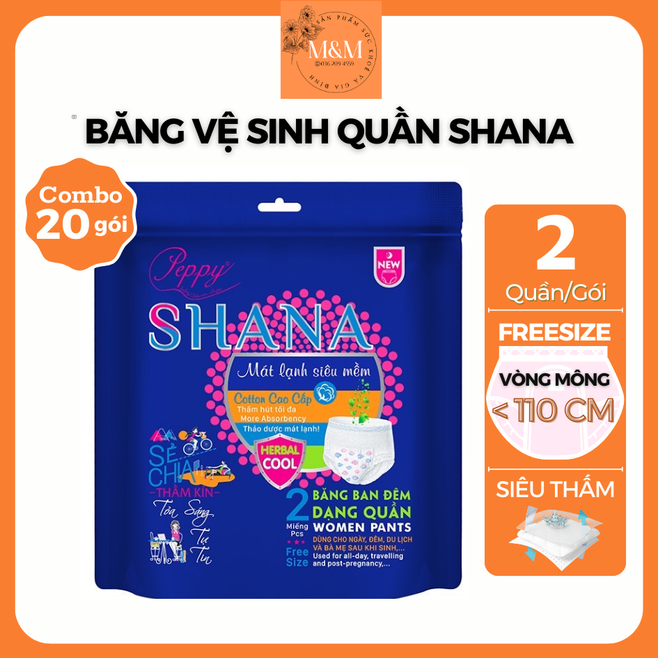 Combo 20 gói Băng vệ sinh quần Shana 2 quần/ gói siêu thấm hút, tiện lợi