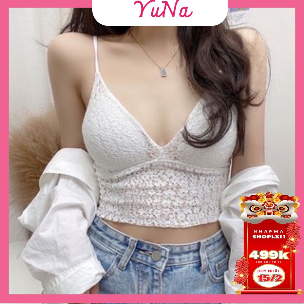 Áo bra hai dây Maika ren hoa có đệm mút lưng chun co dãn siêu sang chảnh