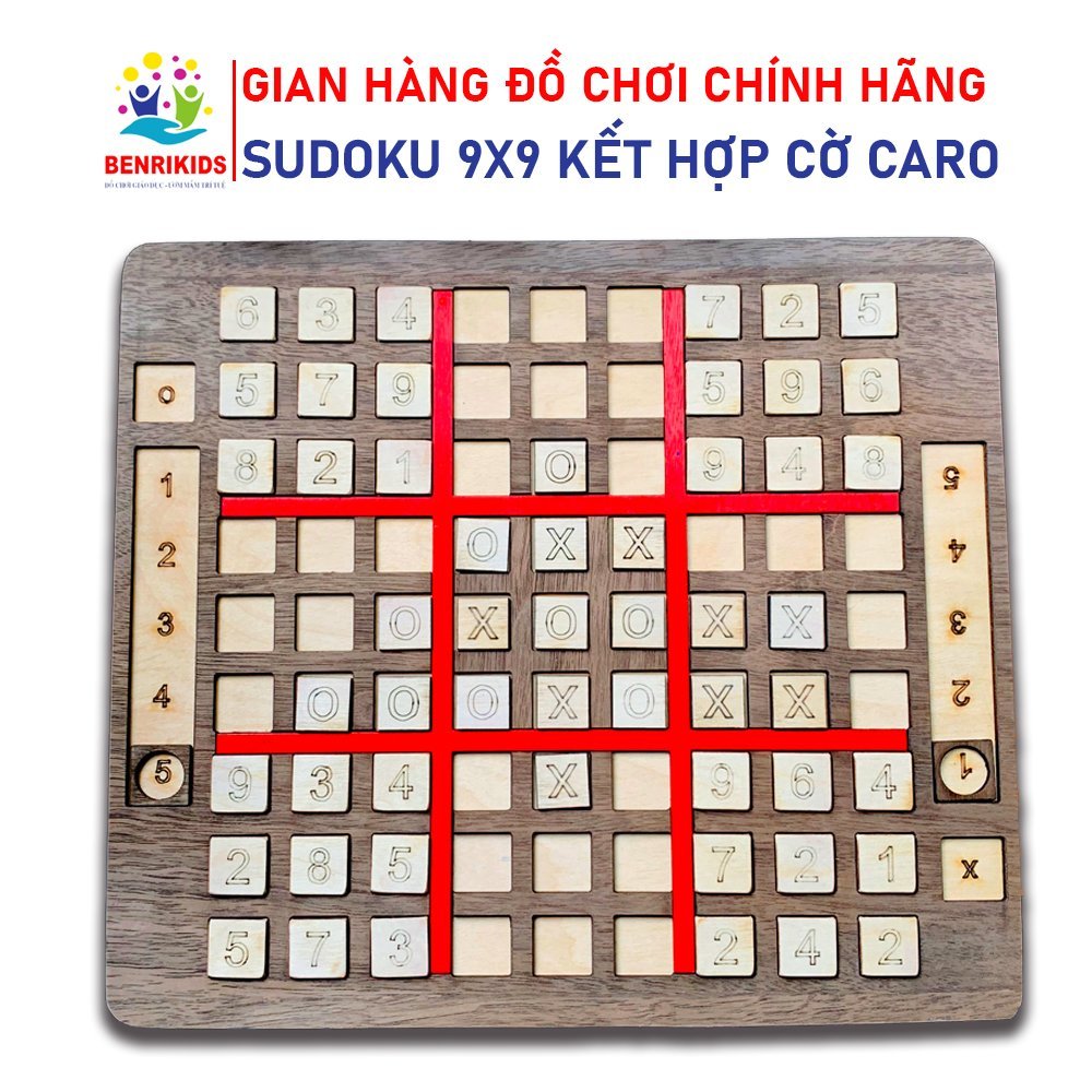 Đồ chơi cho bé phát triển trí tuệ loại mới, bộ cờ sudoku kết hợp cờ caro bằng gỗ, đồ chơi đọ iq cho bé mọi lứa tuổi