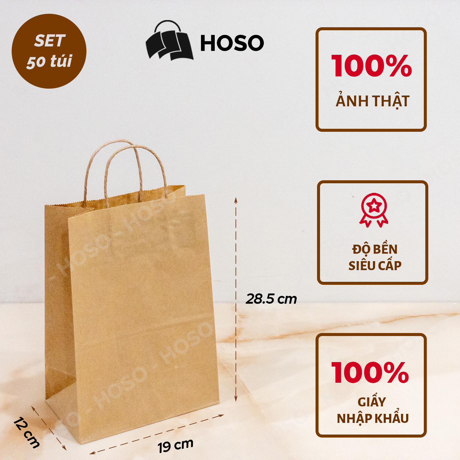 Túi giấy kraft Nhật có quai V3 đựng quà, thực phẩm