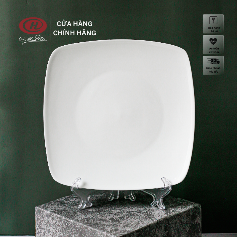 Đĩa vuông sứ xương trắng trơn cao cấp - sứ minh châu