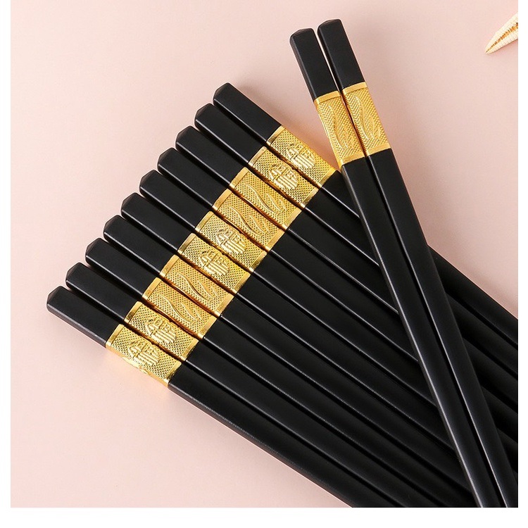Bộ 10 đôi Đũa mạ vàng, Đũa ăn cao cấp đũa khảm vàng hàn quốc Chống Trơn- Chống Trượt- Chống Mốc- Bền Mầu