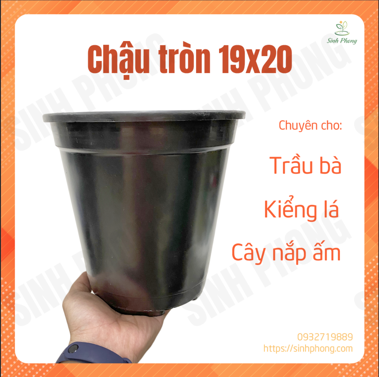 Chậu tròn 19x20 đen, dày + cứng + bền, sl: 10 cái
