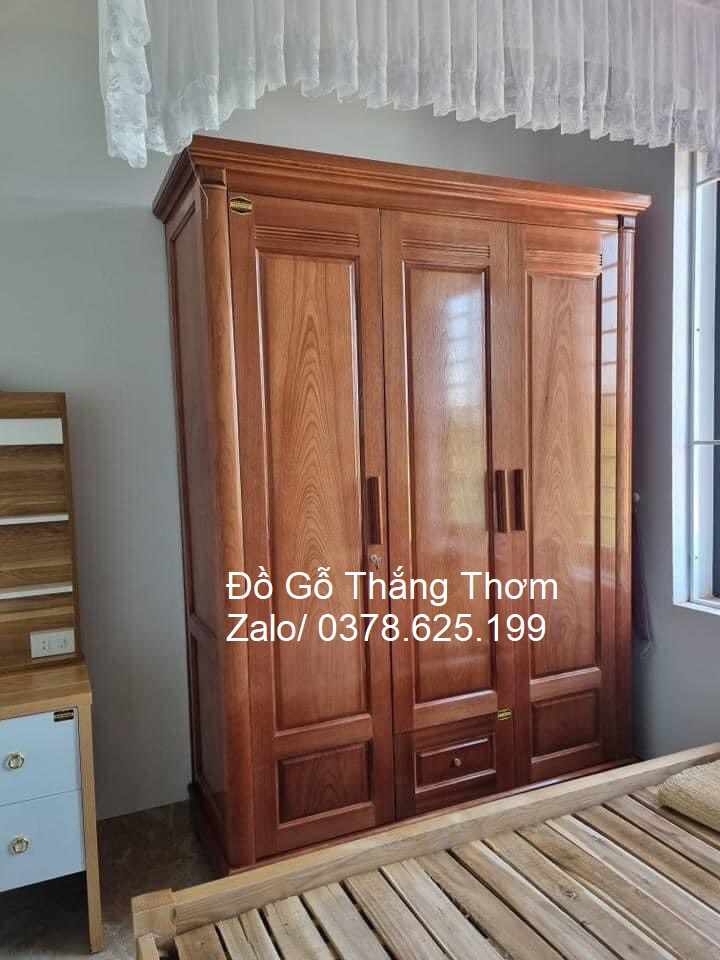 tủ quần áo gỗ xoan đào 3 cánh phòng ngủ