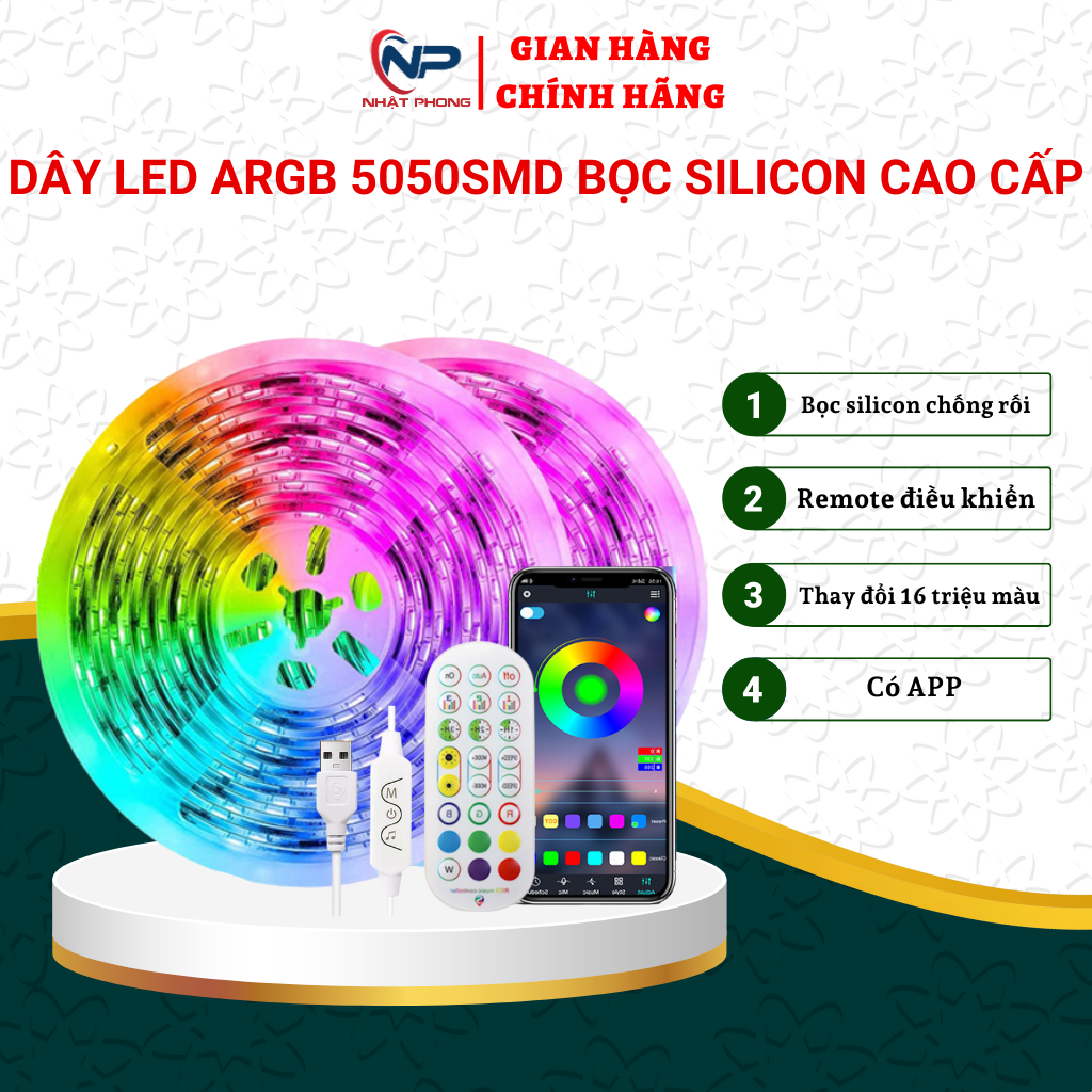 Dây đèn led nháy đuổi ARGB 16 triệu màu, cảm biến âm thanh trực tiếp, điều khiển qua app trên điện thoại