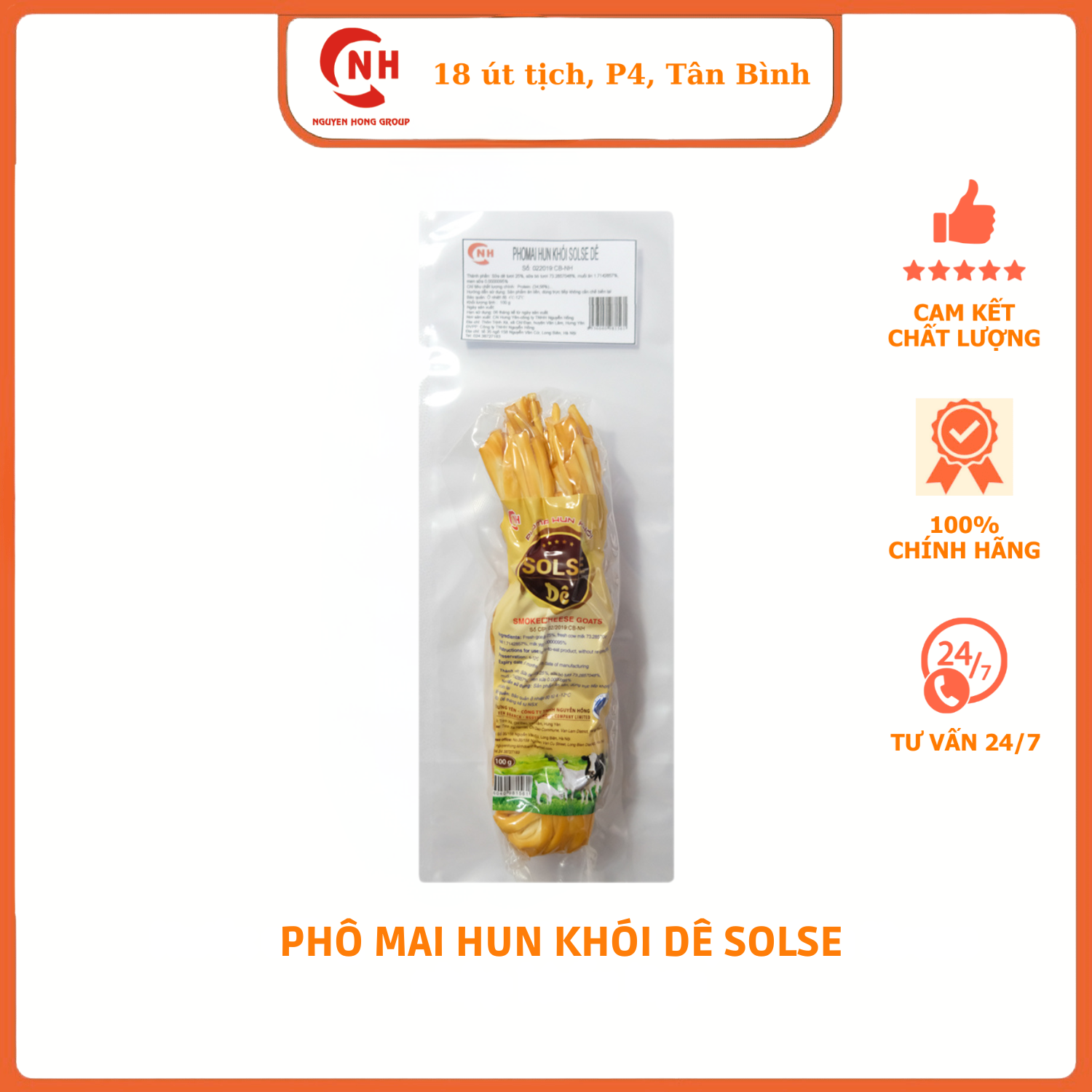 Phô mai xông khói sữa dê Solse 100g, phomai hun khói sữa dê 100g Solse, phô mai bím
