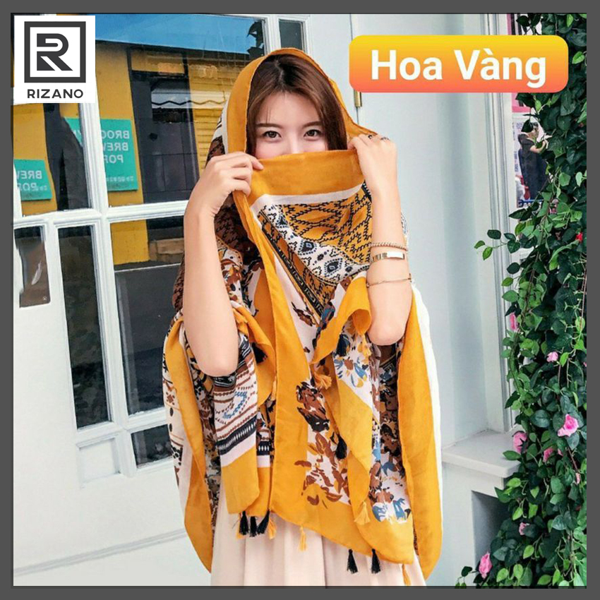 Rizano- khăn choàng cổ, chất liệu voan, dùng như khăn, khăn bandana, khăn quàng cổ, kết hợp cùng, bikini, bikini đi biển đẹp, khăn chụp ảnh đẹp - khăn quấn - màu vàng