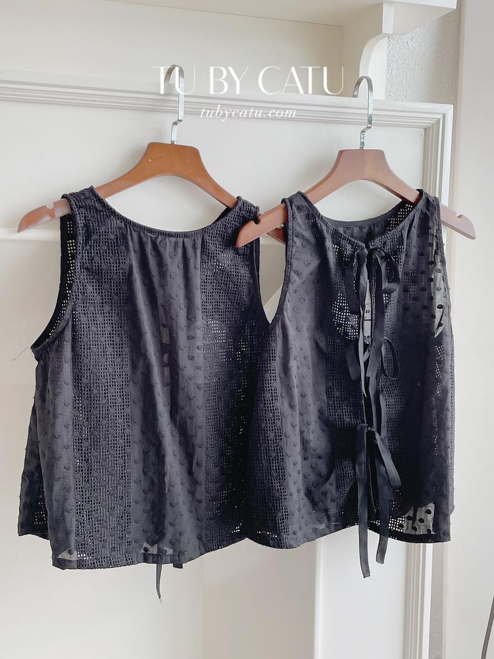 Tubycatu store | áo ren sát nách đen cột 3 nơ