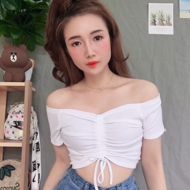 Áo Croptop Dây Rút Mặc Được 2 Kiểu