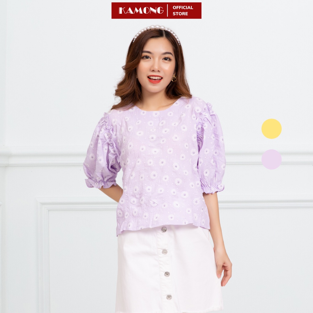Áo cổ tim hoa cúc kamong a054