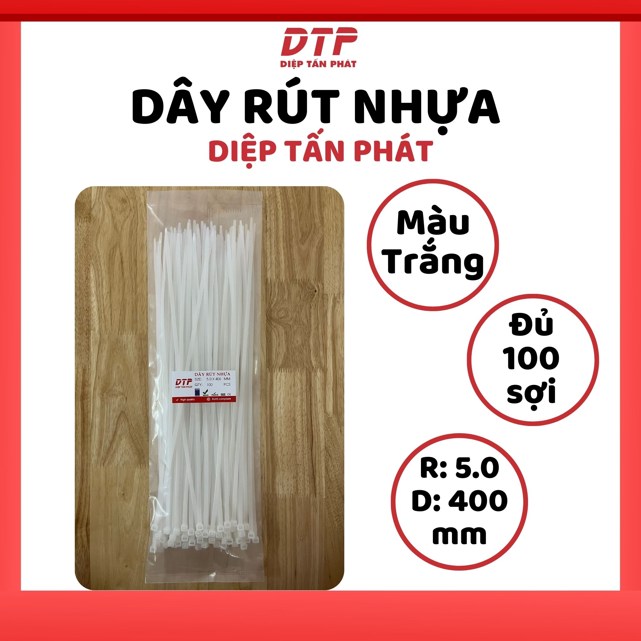 Túi 100 sợi dây rút nhựa diệp tấn phát - 5.0x400mm