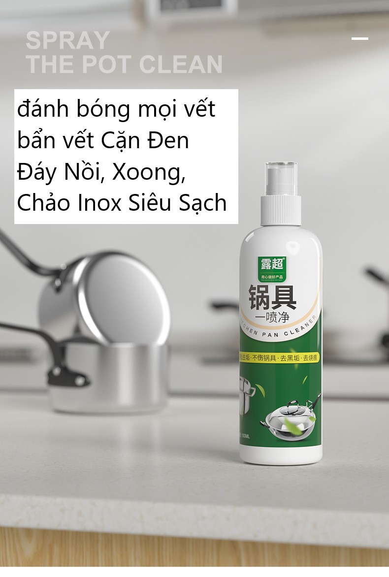 Dung Dịch Xịt Tẩy Vết Cặn Đen Đáy Nồi, Dầu Mỡ Chảo Inox Siêu Sạch 100Ml