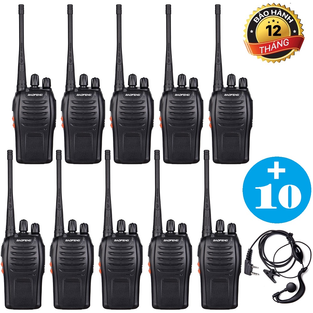 Bộ 10 baofeng bf-888s + 10 tai nghe chuyên dụng - bh:12 tháng