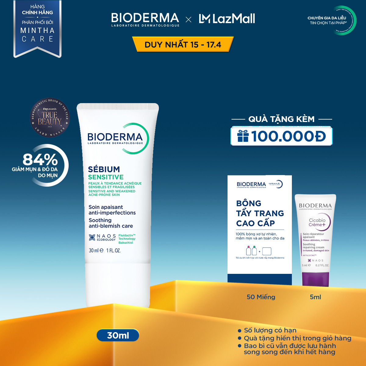 Kem dưỡng giảm mụn cho da mụn viêm nhạy cảm Bioderma Sebium Sensitive - 30 ml