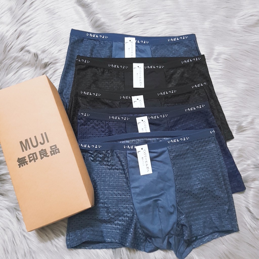 Bộ 5 quần sịp đùi boxer nam Muji - Quần sịp đùi siêu mềm mịn Thông thoáng co giãn 4 chiều đủ size