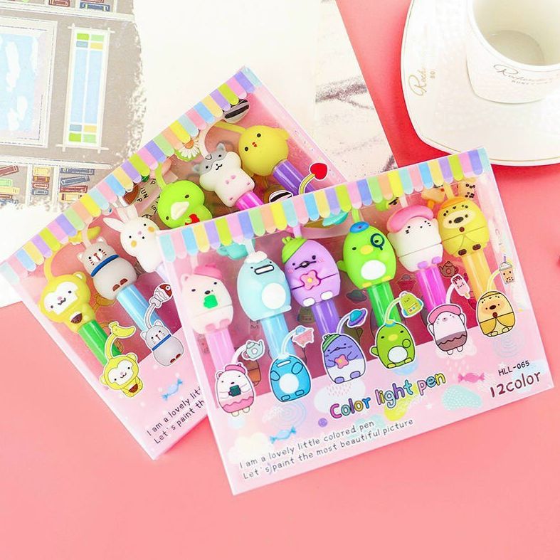 Hộp 6 cây bút dạ quang 2 đầu bút highlight đánh dấu dễ thương