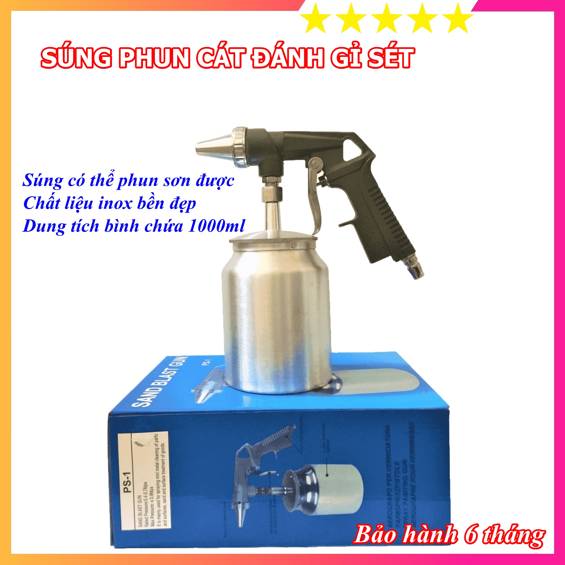 Máy phun cát đánh gỉ sét ( Sung phun cat ) - Phun được sơn, siêu bền - Lực phun mạnh - Bảo hành 6 tháng