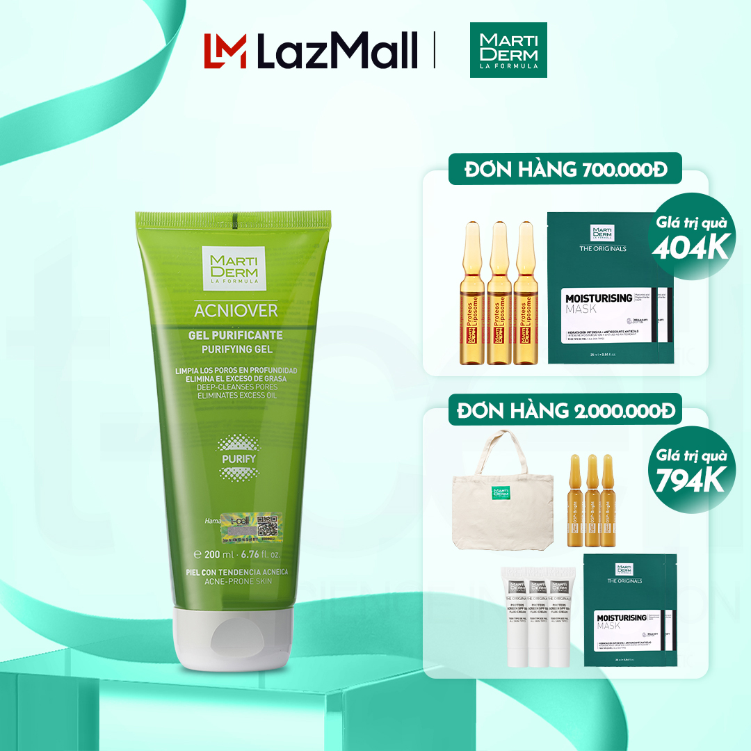 Gel rửa mặt cho da dầu mụn - MartiDerm Acniover Purifying Gel (200ml)