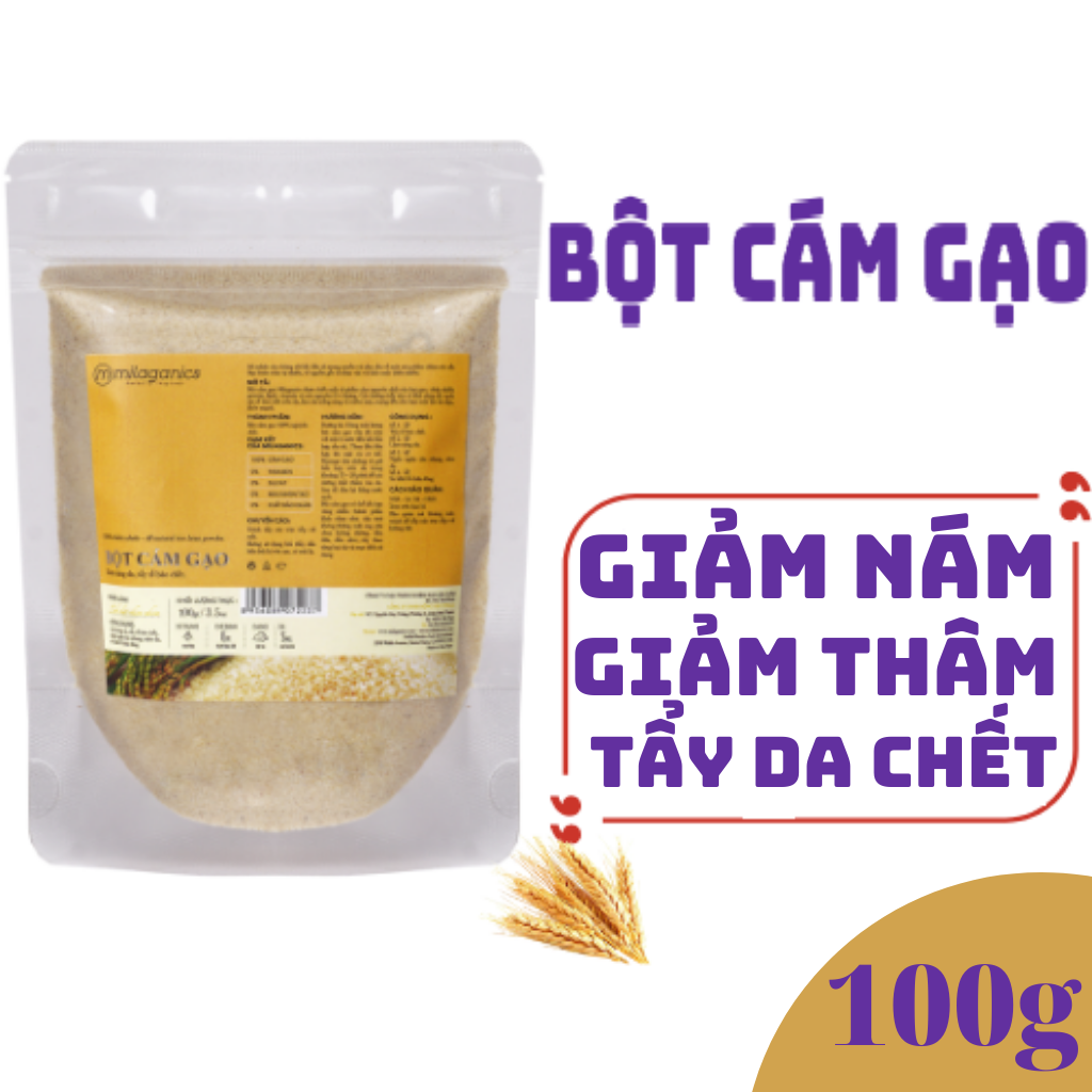 Bột cám gạo nguyên chất 100% đắp mặt nạ dưỡng da ngừa mụn milaganics 100 gram - đ3