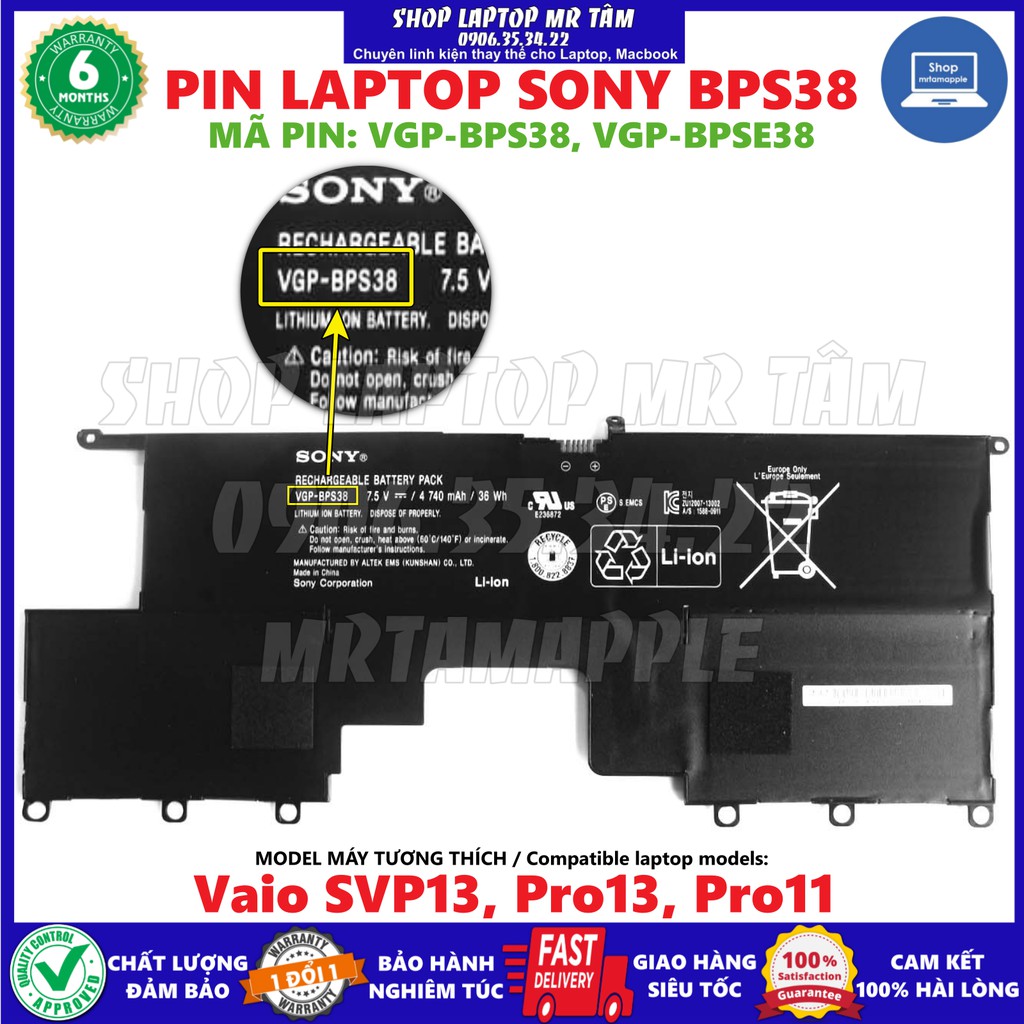 Pin laptop sony vgp-bps38 36wh - 4 cell dành cho vaio svp13 pro13 pro11 vgp-vgp-bps38 p13226sc