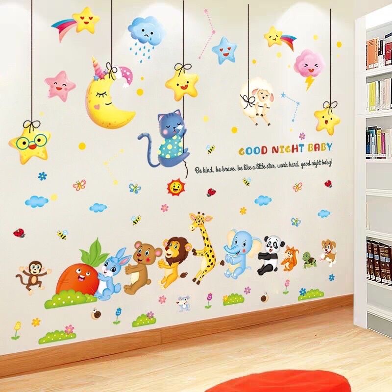 Decal dán tường thú nhổ cà rốt và chúc bé ngủ ngon đáng yêu