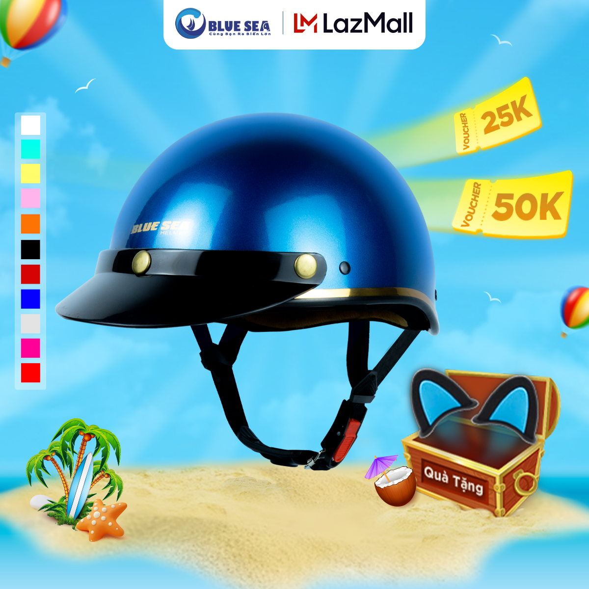 Mũ bảo hiểm 1/2 đầu, nửa đầu BLUE SEA - A366 - Đủ màu Sơn Mờ Cao Cấp- Thời trang - FreeSize - Chính hãng