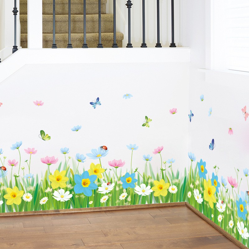 Decal dán tường vườn hoa xinh xắn tranh dán tường hình vườn hoa vàng siêu đẹp