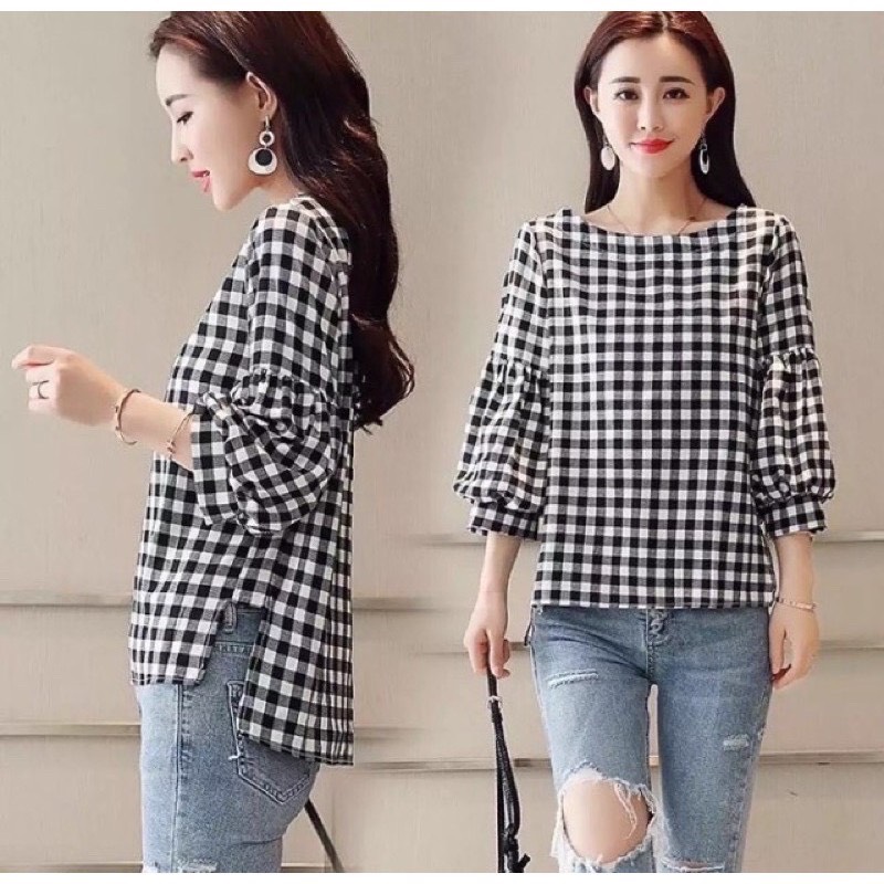 Áo Sọc Caro Tà Lệch Phong Cách