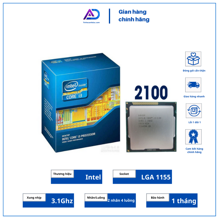 Cpu bộ vi xử lý intel core i3 2100, 2120, 2130 socket 1155 chíp máy tính chạy trên main h61 h68 z6, b75 z77 giá rẻ chơi game liên minh đột kích fifa 4