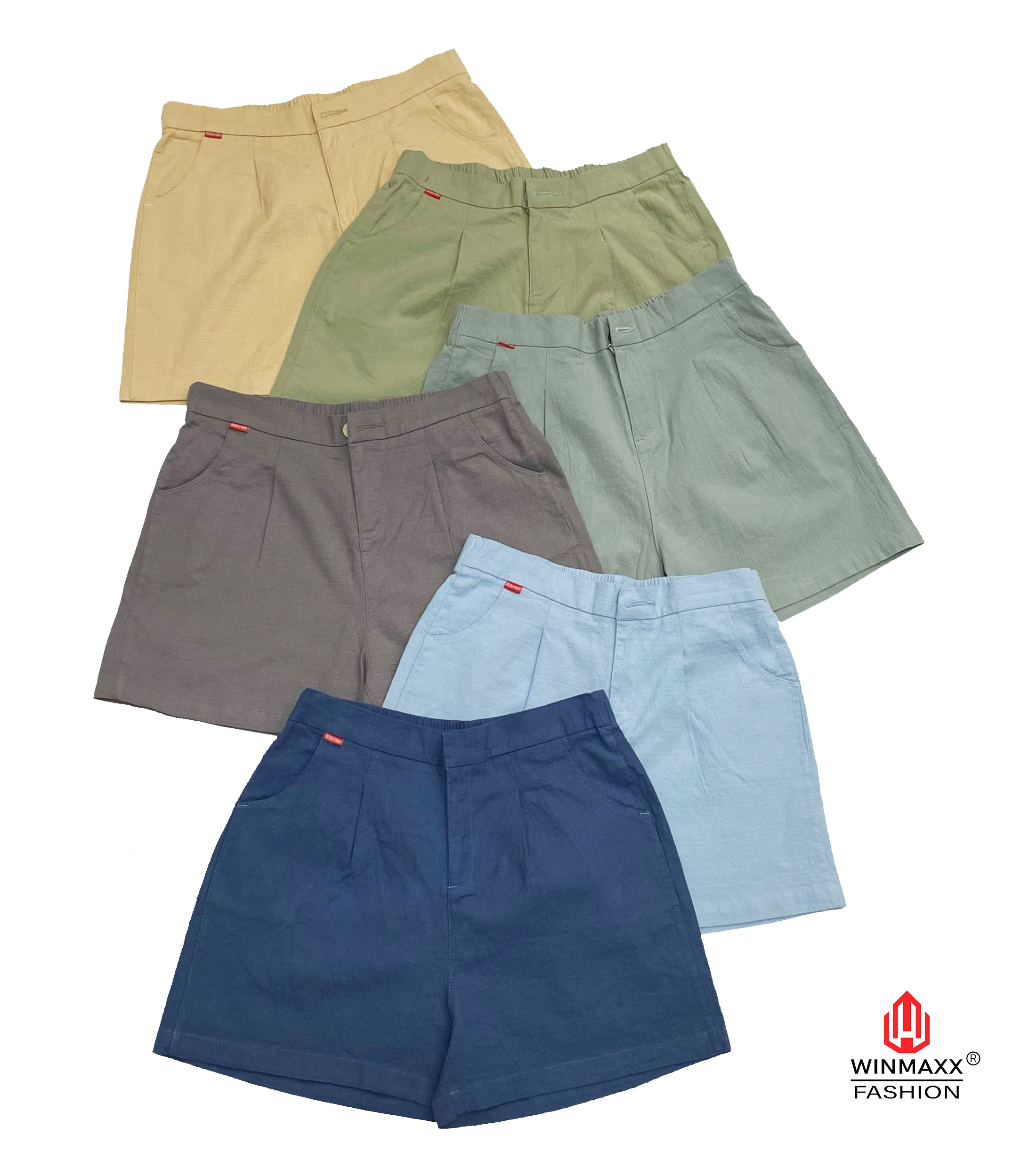 Quần short linen nữ đẹp lưng cao dây kéo trước lưng thun sau c67 winmaxx - seven stars